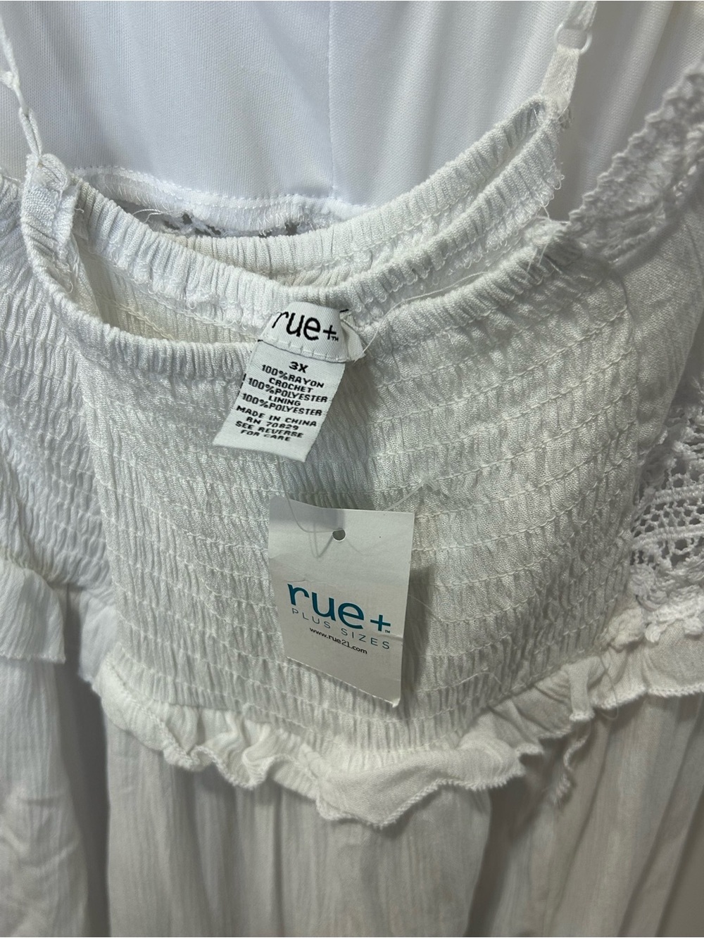 White Lace-Trim Maxi Dress with Spaghetti Straps and Smocked Waist - Picture 7 of 9
